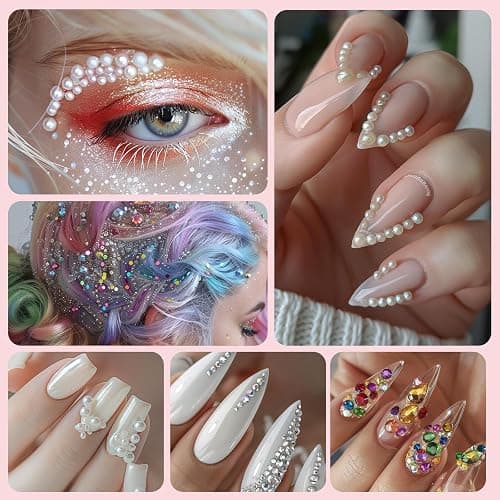 Canvalite 8000PCS Crystal AB Nail Art Rhinestones with Pick Up Tweezers & Dotting Pen, Flat Back Nail Gems for Nails, Clothes, Face, Craft - Nail Art Supplies & Decorations thumbnail 8