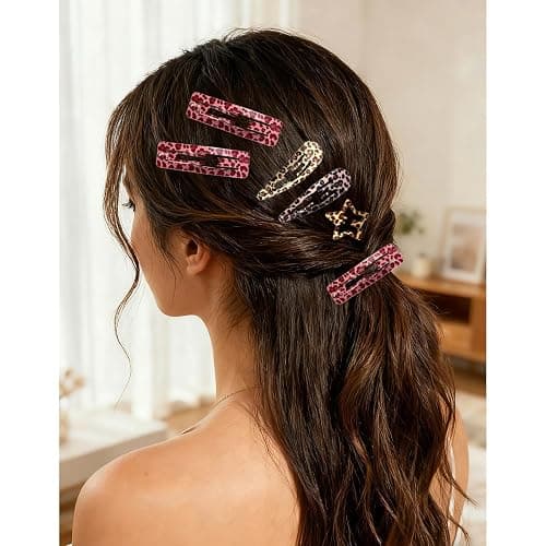 LuminaVibe 24PCS Y2K Retro Animal Print Metal Hair Clips, Assorted Star Waterdrop Rectangle Non-Slip Barrettes, Leopard & Zebra Print Pink Hair Pins for Women Girls thumbnail 3