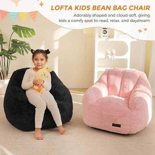 MAXYOYO Kids Bean Bag Chair, Comfy Bean Bag Sofa with Back Support, Faux Fur Cute Chair for Boys and Girls, Stuffed Floor Sofa for Nursery, Bedroom, Black thumbnail 3