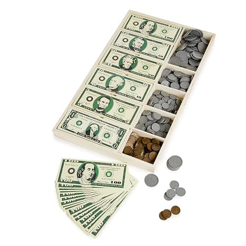 Melissa & Doug Play Money Set - Educational Toy with Paper Bills and Plastic Coins (50 of Each Denomination) and Wooden Cash Drawer for Storage thumbnail 4