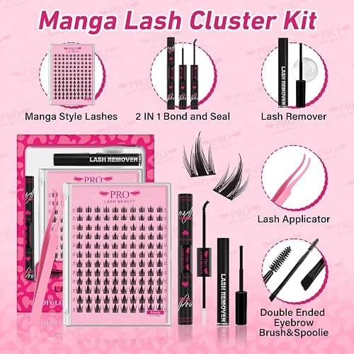 PROLASHBEAUTY Manga Lash Clusters Kit Anime Lash Clusters Volume Fairy Ultra-Thin Band Spike Lashes with Lash Bond and Seal Applictor Remover (Anime,10-18mix) thumbnail 3