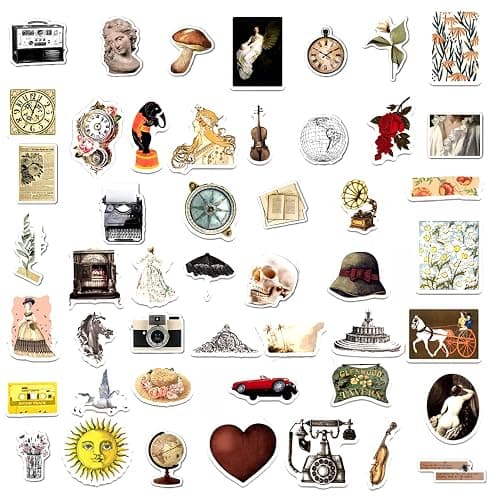 100 Pcs Aesthetic Vintage Vinyl Stickers - Scrapbook Journaling Laptop Water Bottles Waterproof Retro Stickers Skins & Decals, Adults DIY Craft Decor Nostalgic Theme Party Favor & Supplies thumbnail 5