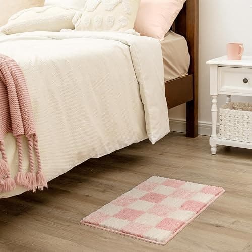 GRANNY SAYS Checkered Pink Bathroom Rugs Decor, 24" x 16", Fluffy Rug, Absorbent Microfiber Ultra Soft Bath Mat Washable, Non-Slip Bath Mats for Bathroom, Cute Floor Mat for Tub, Shower, Bedroom thumbnail 9