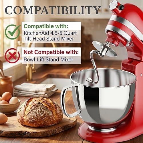 HOZODO Spiral Dough Hook for KitchenAid 4.5/5 Quart Tilt-Head Mixers | Stainless Steel Kneading Hook for Bread, Pizza, Pasta & Cookies, Kitchen Aid Accessories and Attachments thumbnail 5