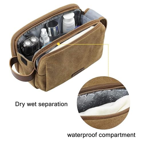 BAGSMART Toiletry Bag for Men, Canvas Travel Toiletry Organizer Dopp Kit Water-resistant Shaving Bag for Toiletries Accessories,Khaki-Medium thumbnail 4