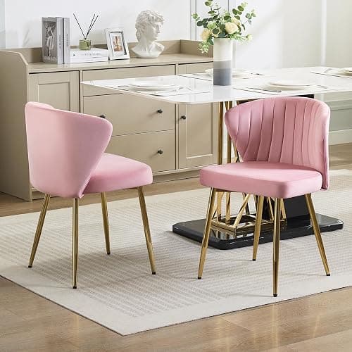 WUTUTUEE Velvet Vanity Chair, Modern Makeup Chair with Back Golden Legs, Small Cute Accent Chair for Vanity, Living Room, Bedroom, Pink thumbnail 7