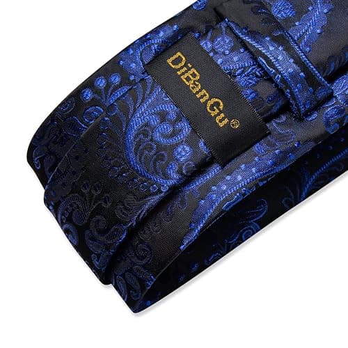 DiBanGu Silk Floral Ties for Men Woven Paisley Necktie and Tie Clip Handkerchief Cufflinks Set for Party Wedding thumbnail 6