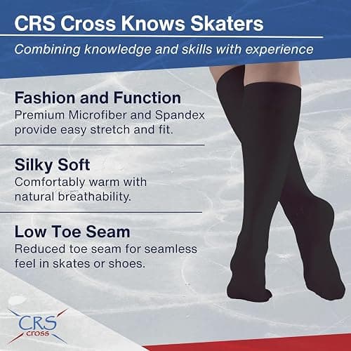 CRS Cross Figure Skating Socks. 2 Pair Knee High Tights. Premium Footed Ice Skate Dance Socks in a Variety of Colors. thumbnail 3