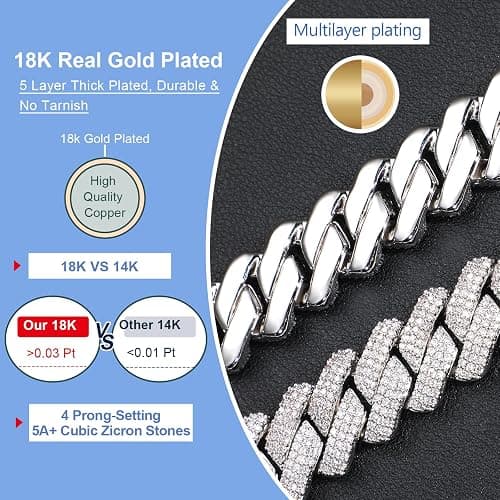 Ucciyo 20MM Cuban Link Chain for Men Iced Out Miami Cuban Necklace 18k Gold Plated 5A+ Zicron 10MM/12MM/14MM/20MM Iced Out Chain Gold/Silver Bling Luxury Hip Hop Jewelry For Women Men thumbnail 4