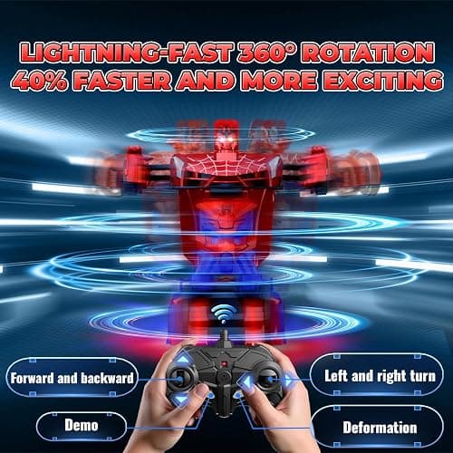 Spider Transform RC Cars Toys with Eye & Underbody Lights, 2.4GHz Remote Control Car One-Button Deformation, Fast 360°Rotation Robot Toys Birthday Gifts for 3 4 5 6 7 8 9 10 Year Old Boys Age 4-7 8-12 thumbnail 5