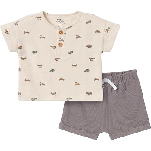 Modern Moments by Gerber Baby Boys' 2-piece Short-sleeve Henley Shirt and Short Set - Image 1