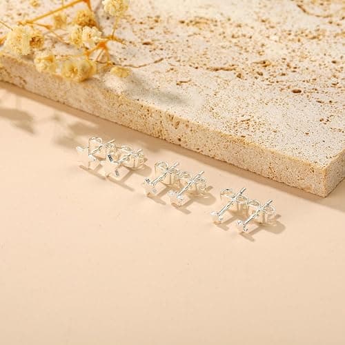Lunvky 3 Pairs 14K Gold Plated Stud Earring Sets for Women Small Dainty Sterling Silver Earrings for Multiple Piercing Cartilage Tragus Trendy Post Cute Earrings Stacks Jewelry Birthday Gifts thumbnail 6