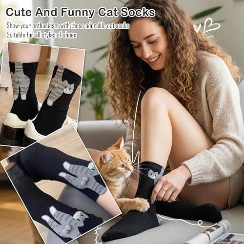 wotemlur Women's Cat balls Socks, White Elephant Gift for Cat Lovers | Made From 90% Cotton and 10% Spandex for Softness and Stretch，Suitable for Everyday Wear,Stocking Stuffer for Cat Lovers thumbnail 3