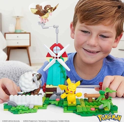 MEGA Pokemon Action Figure Building Toy Set, Countryside Windmill with 240 Pieces, Motion and 3 Poseable Characters, Gift Idea for Kids thumbnail 3