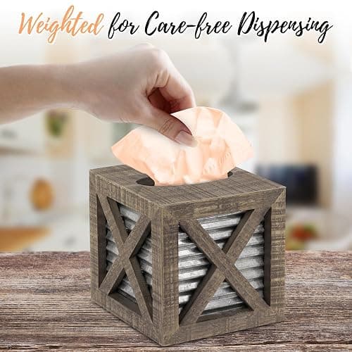 Autumn Alley Barn Door Rustic Square Farmhouse Tissue Box Cover, Farmhouse Bathroom Accessories, Rustic Bathroom Décor Tissue Holder, Wood Tissue Box Cover with Galvanized Decor thumbnail 7