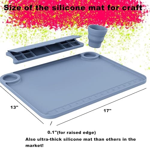Silicone Painting Mat with Cup and Palette Removable, 17"X13" Thick Silicone Art Mat for Craft with Raised Edge for Resin DIY Making, Gray thumbnail 2