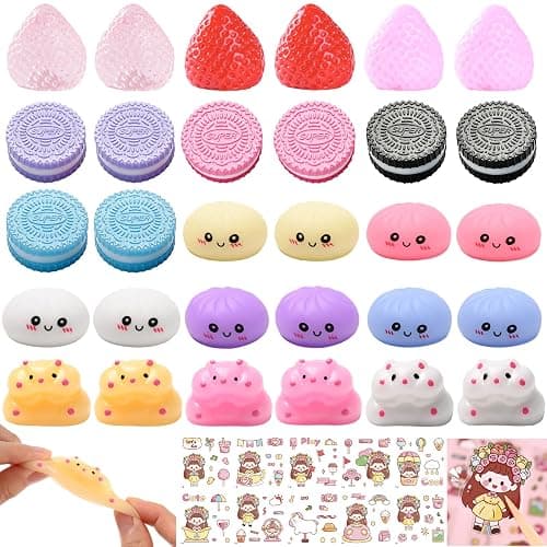 30pcs Taba Squishy Toys Kit, Mini Kawaii Squishy Stress Relief Fidget Toys for Party Favors Birthday Gifts, Include Cookies, Hamster, Strawberry Toys & 20 Sheets Stickers - Image 1
