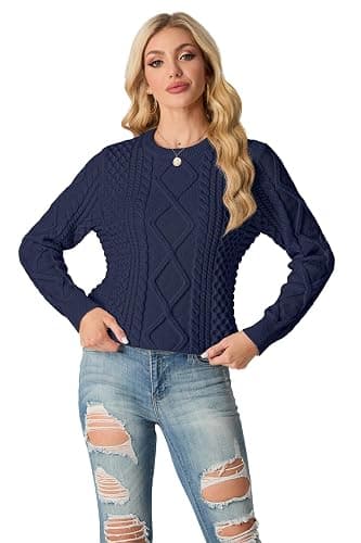 GRECERELLE Women's 2025 Fall & Winter Fashion Sweater Crewneck Long Sleeve Cable Knit Chunky Vintage Casual Pullover Tops thumbnail 4