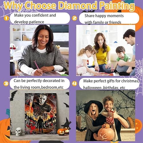 Sretoul 6 Pack Halloween Diamond Art Kits for Adults, Diamond Painting Kit Beginners Halloween, Horror 5D Gem Art for Adults with Round Gem Painting Gift Home Wall Decor 12x16 Inch thumbnail 8