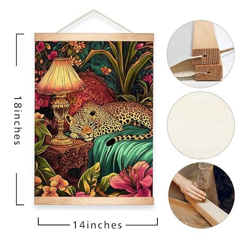 HEYJEEPER Cheetah Wall Art, Retro Jungle Aesthetic Linen Canvas Poster with Pink Mid-Century Vibes, Vintage Inspired Animal Portrait for Eclectic Decor in Living Room Bedroom or Office18.5x14Inch (Pink-Leopard02) thumbnail 6
