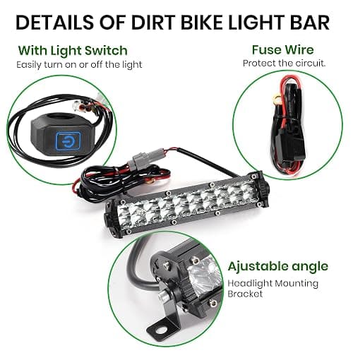 Dirt Bike Light Bar Universal for Most 7/8" Handlebar Motorcycle, Fits for CRF110 KLX110 TTR110 YZF450 RM85, 7-Inch 60W 6000-6500K Clear Headlight, Plug and Play thumbnail 4