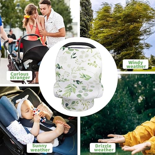 Nursing Cover Breastfeeding Scarf, Car Seat Covers for Babies Infant Carseat Canopy, Stretchy Soft Breathable Multi-Use Cover Ups for Stroller High Chair Shopping Cart, Baby Essentials for Summer thumbnail 4