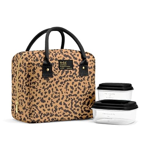 Fit & Fresh Bloomington Lunch Bag for Women - Insulated Large Lunch Box for Work with Containers, Leak-Resistant, Stain-Resistant, Zipper Closure, Cheetah - Image 1