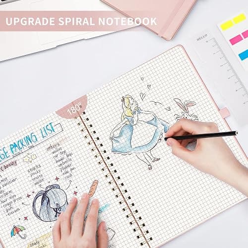 AHGXG Graph Paper Notebook - Spiral Notebook 8.5" x 11", A4 Large Hardcover Leather Journal Grid Notebook, 100 GSM Thick Graph Paper,Journals for School Writing Graphing Engineering Math, Rose Gold - Rose Gold - A4 thumbnail 2