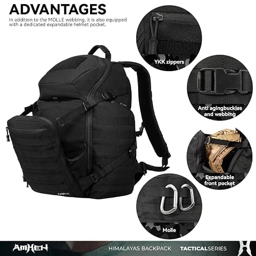 AMHEH 52L Tactical Backpack Military Molle Assault Pack - 3 Day Bugout Survival Rucksack, Hydration Compatible, Black thumbnail 4