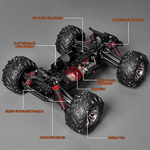 SIMREX 1/16 Scale Hobby RC Car, 36 KPH High-Speed 4WD RC Truck, 2.4 GHz Remote Control Car, All-Terrain Electric Vehicle, 4X4 Remote Contral Moster Truck for Kids and Adults thumbnail 9