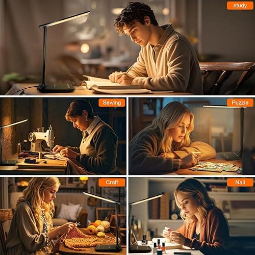 shinelife LED Desk Lamp for Office Home, Bright Desk Light with USB Charging Port, Adjustable Dimmable Desk Lamps 5 Modes 5 Brightness, Touch Study Lamp for Nail, Craft, Puzzle, Sewing, Study, Black thumbnail 7