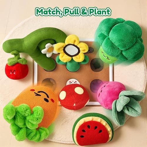 MORECOLL Fruit & Veggie Baby Sensory Plush Set, Baby Toys 6-12 Months, Garden Plush Toys with Rattle, Crinkle, Squeak, Mirror, Pull, Match & Plant Play, Montessori Baby Gift for Boys Girl Infant thumbnail 4