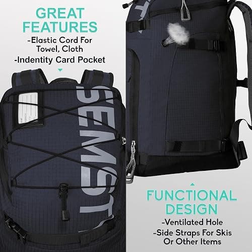 SEMSTY Ski Boot Bag, 55L/70L Waterproof Ski and Snowboard Boots Travel Backpack for Skis, Snowboard, Ski Helmet, Goggles, Gloves & Accessories thumbnail 4