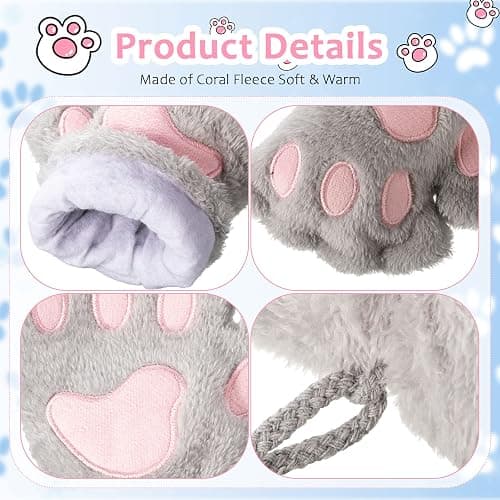 Geyoga 3 Pairs Cat Paw Gloves Therian Theme Furry Kawaii Plush Fingerless Paws Cosplay Gloves Girls Women Gift Costume Favor thumbnail 6