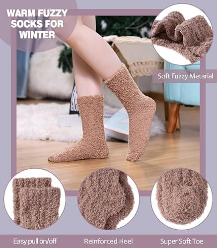 LANLEO Fuzzy Socks for Women Soft Cozy Fluffy Slipper Winter Warm Microfiber Plush Sleeping Socks thumbnail 7