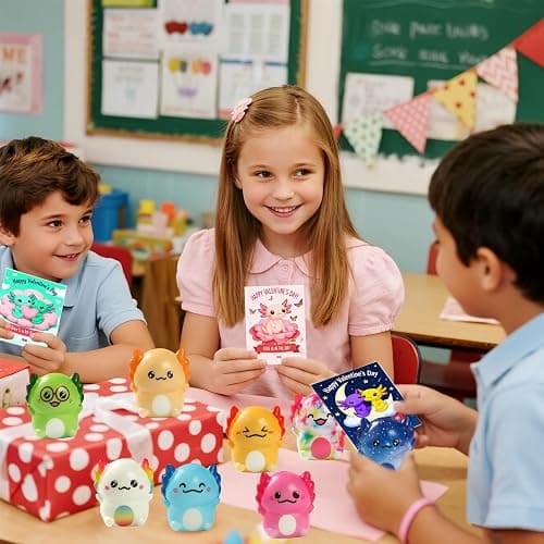 24 PCS Valentines Day Gift Cards with Axolotl Squishy Toys,Valentine's Axolotl Slow Rising Stress Relief Squishies Fidget Toys Bulk for Kids School Classroom Exchange Prizes,Valentine's Party Favor thumbnail 2