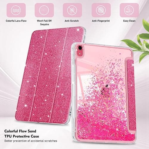 Aippdo Compatible iPad (A16) 11th Generation Case 11 Inch 2025, iPad 10th Generation Case 10.9 Inch 2022 with Pencil Holder,Glitter Cute Cover with Clear Sparkly Sequined Quicksand Back. (Rose Pink) thumbnail 3