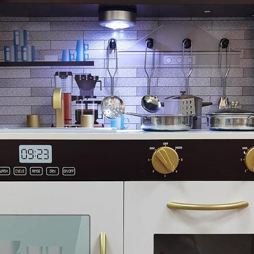 TOUCH US Wooden Play Kitchen Toy Set with Light, Kids Children Pretend Toy Kitchen Playset with Sink Play Toy,Oven Microwave,Toddler Cooking Set Toy for Ages 3+ Baby Girls Boys thumbnail 6