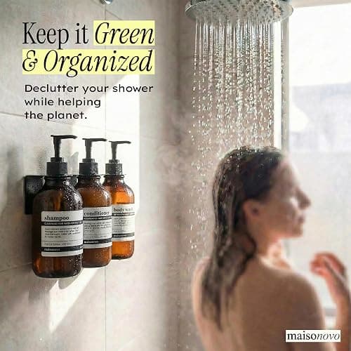 MaisoNovo Shampoo and Conditioner Dispenser|Refillable Amber Black Set of 3 | No-Drill Wall Mount Shower Dispenser · For Shampoo & Body Wash · Rustproof · Hotel & Spa · Wall Soap Dispenser for bathroom thumbnail 2