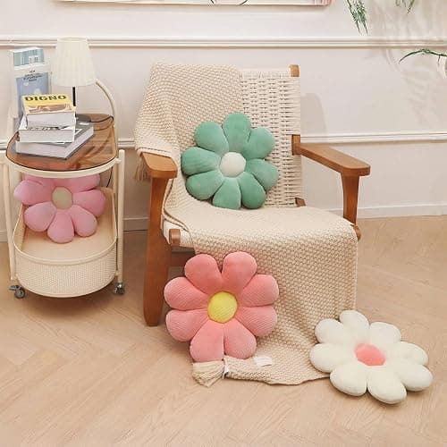 FSRONGXI 2pcs Daisy Flower Throw Pillows, Cute Aesthetic Preppy Room Decor Decorative Pillow Floor Cushions for Girls Bedroom Bed Sofa Chair Couch(Pink & White, 38x38cm) thumbnail 5