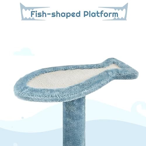 Yaheetech Cat Tree, 72.5inch Ocean-Themed Cat Tower, Multi-Level Large Cat Tree for Indoor Cats with Shark's Mouth Bed & 2 Big Condos & 2 Wide Perches & Funny Toys, Blue & White thumbnail 9