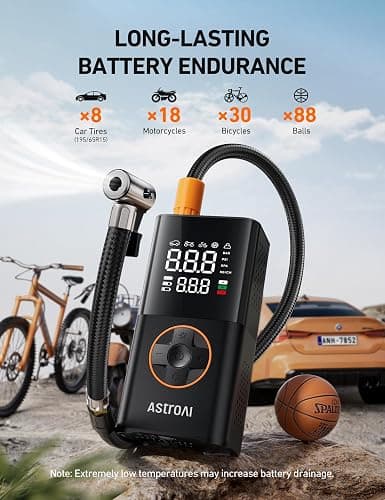 AstroAI L7 Tire Inflator Portable Air Compressor,150 PSI Cordless Mini Air Bike Auto Shut-Off Pump with Digital Display Pressure Gauge, Fast Inflation & LED Light for Car Tires,Motorcycles,Bikes,Balls thumbnail 4