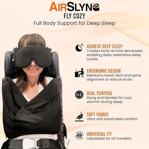 3-in-1 Airplane Sleep Support System - Integrated Plane Sleeping Accessories with Memory Foam Long Haul Flight Pillow, Adjustable Travel Eye Mask, and Blanket-Like Body Sling - Fits in Carry On thumbnail 6
