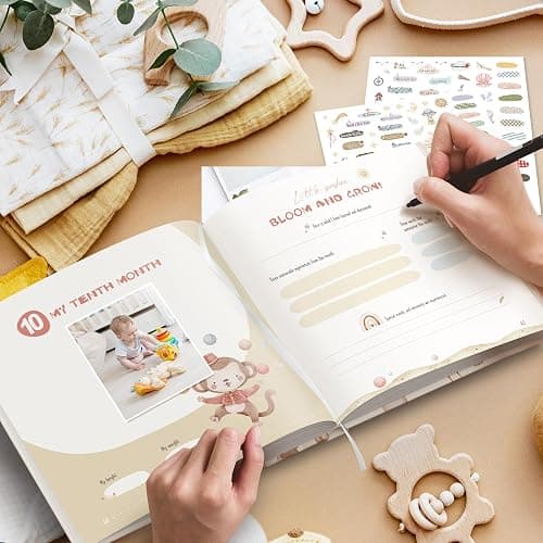Hyggartn Baby Memory Book – My First Year Journal with Stickers (84 Pages) Gender-Neutral Keepsake for Boys & Girls Thoughtful Gift for New Parents - Cute little pattern thumbnail 2