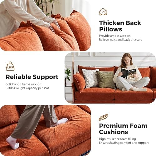 ABCASA 167.5" Oversized Modular Sectional Sofa, U Shaped Convertible Couch with Movable Ottoman, Large 8 Seat Corner Couches for Living Room Deep Seat Terracotta Chenille thumbnail 4