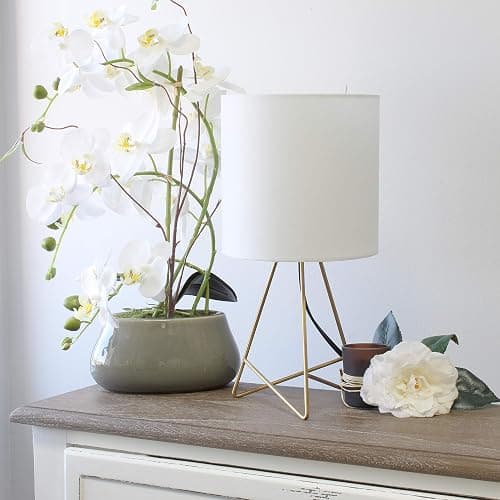 Simple Designs LT2066-GDW 13.5" Down to The Wire Metal Table Lamp with Fabric Shade, Gold with White Shade thumbnail 2
