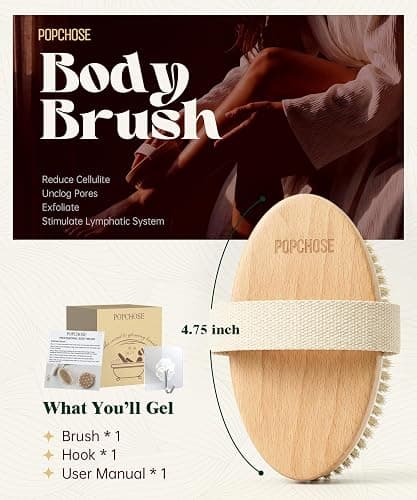 POPCHOSE Dry Brushing Body Brush, Natural Bristle Dry Skin Exfoliating Brush Body Scrub for Flawless Skin, Cellulite Reduction, Lymphatic Drainage and Blood Circulation Improvement thumbnail 4