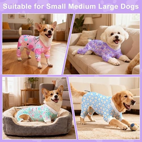 Bienbee Dog Pajamas, 4 Pack Cute Soft Dog Puppy Clothes Dogs Pjs Onesies Jammies Outfit Adjustable Breathable & Stretchy Clothes for Small Medium Large Dogs Girl Boy Puppy-S thumbnail 3