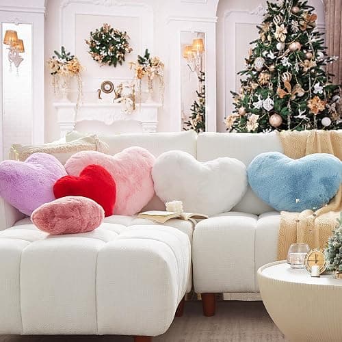 YRXRUS Heart Pillows, Love Heart Shaped Pillow, Small Cute Pink Heart Pillows for Gifts, Faux Rabbit Throw Pillows for Her, Kids, Girls Home Decoration, 10X11 Inch thumbnail 9