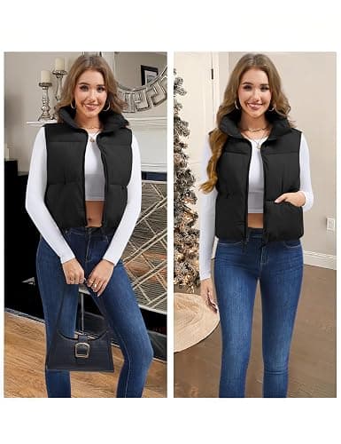 YUCOLEN Women's Crop Puffer Vest Lightweight Warm Outerwear with Fashion Stand Collar Zip Up Padded Cropped Jacket Coat thumbnail 6